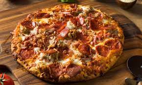Red Sauce , Mozzarella, Pepperoni, Ham, Sausage, Bacon